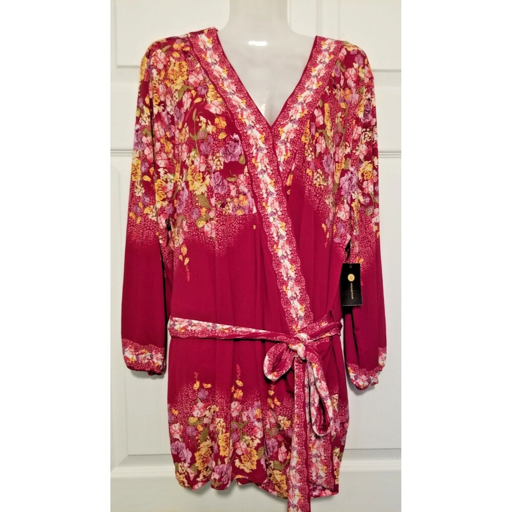 Women's Top V-Neck Faux Wrap Tie Regal Romance Ruby NEW Tags Liquid Knit XXL
